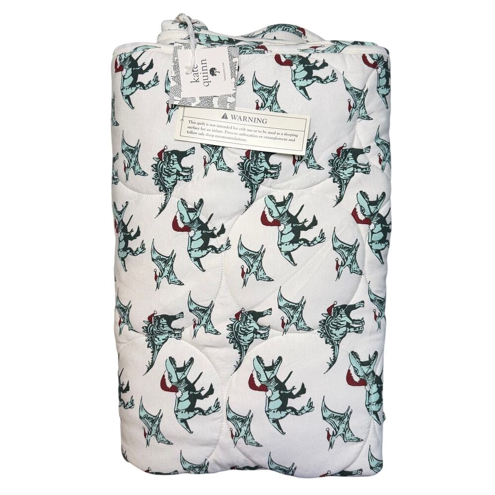 Kate Quinn Christmas Santa Dinosaur Organic Cotton Kids Quilt NWT
